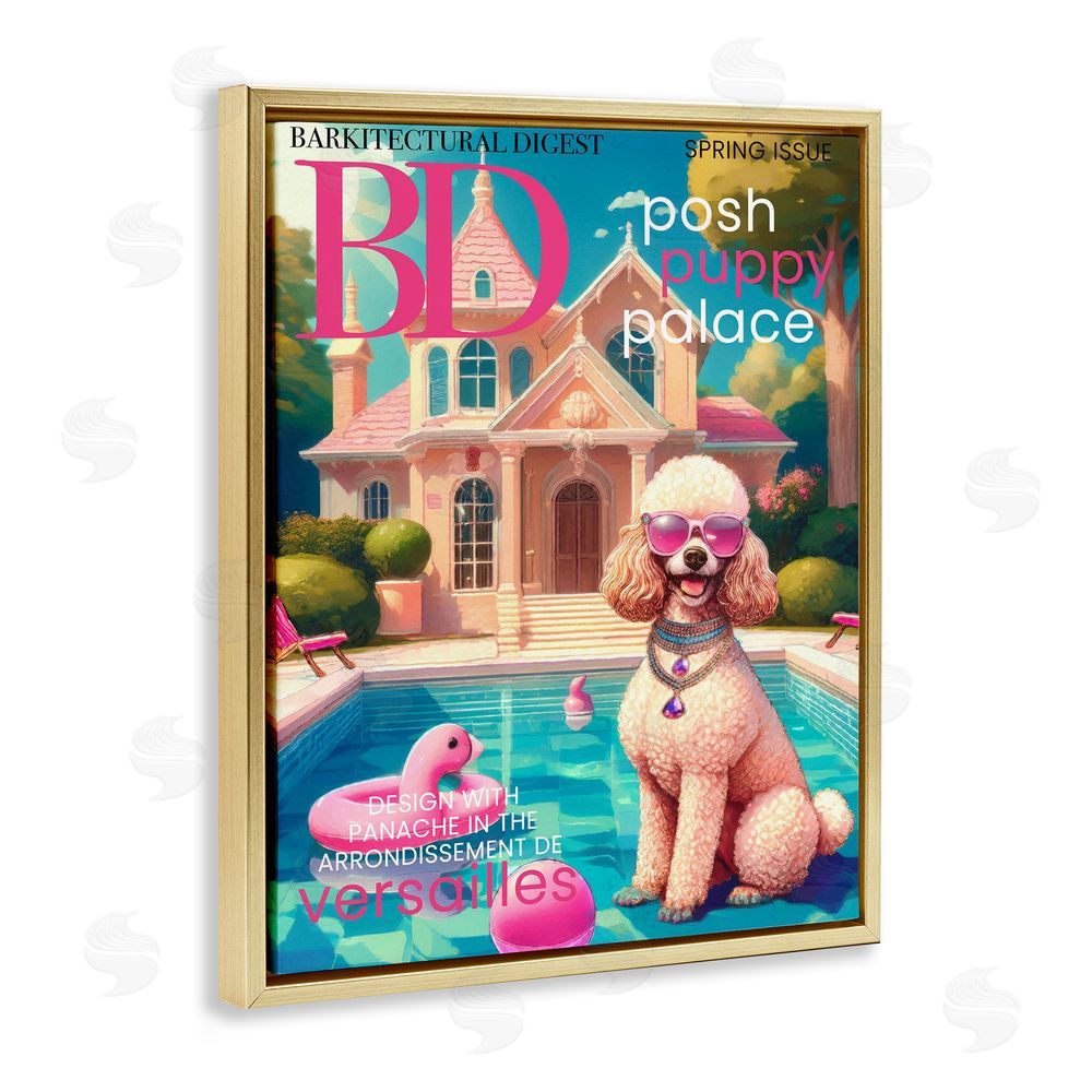 Grotto Studios Poodle Magazine Parody Gold Floating Frame Canvas Wall Art Print