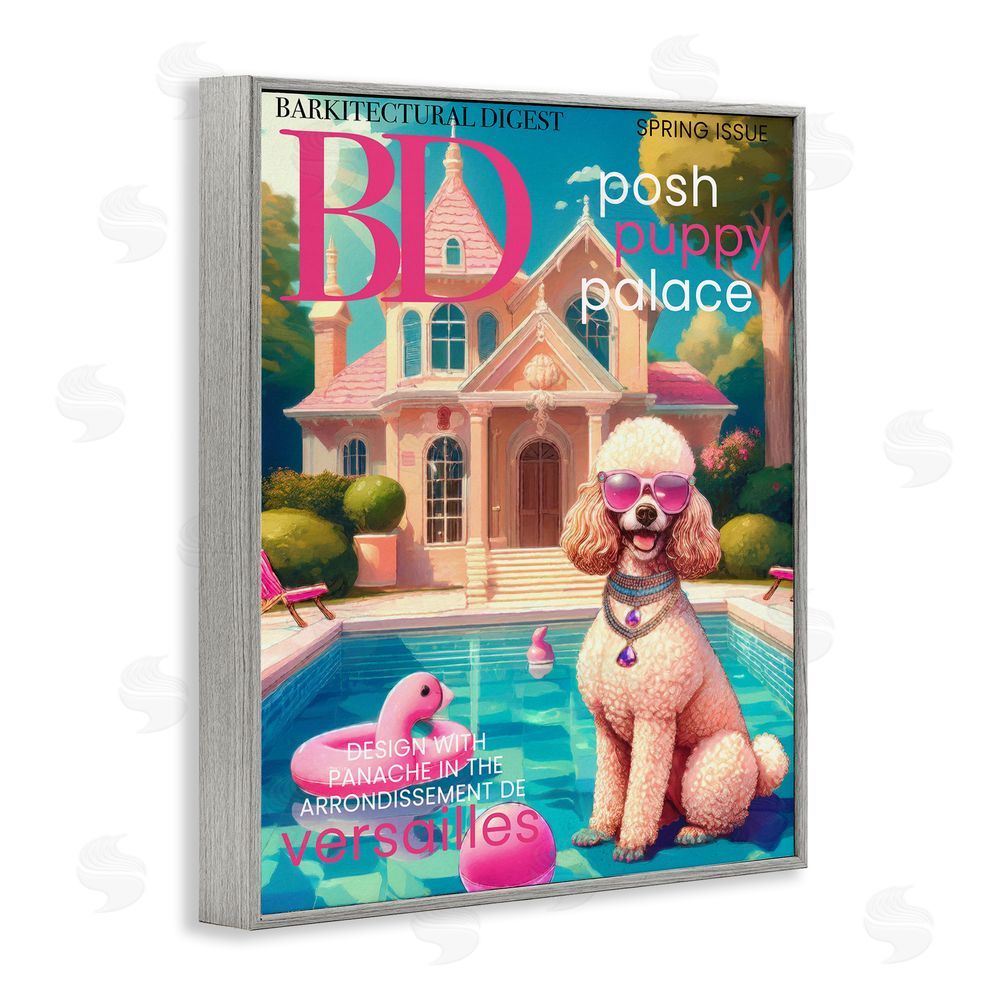Grotto Studios Poodle Magazine Parody Gray Framed Giclee Wall Art Print