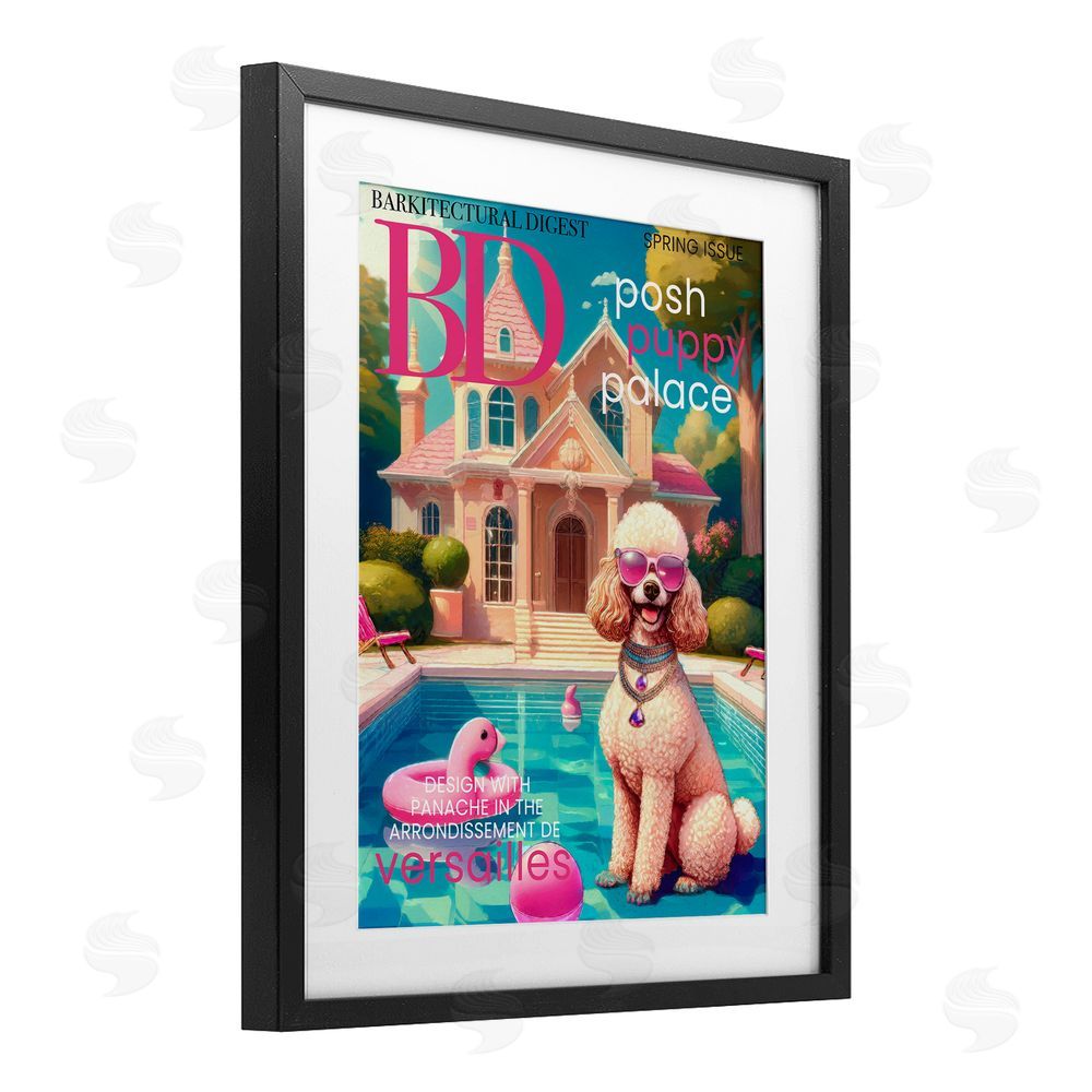 Grotto Studios Poodle Magazine Parody Black Framed Print Under Glass Wall Art