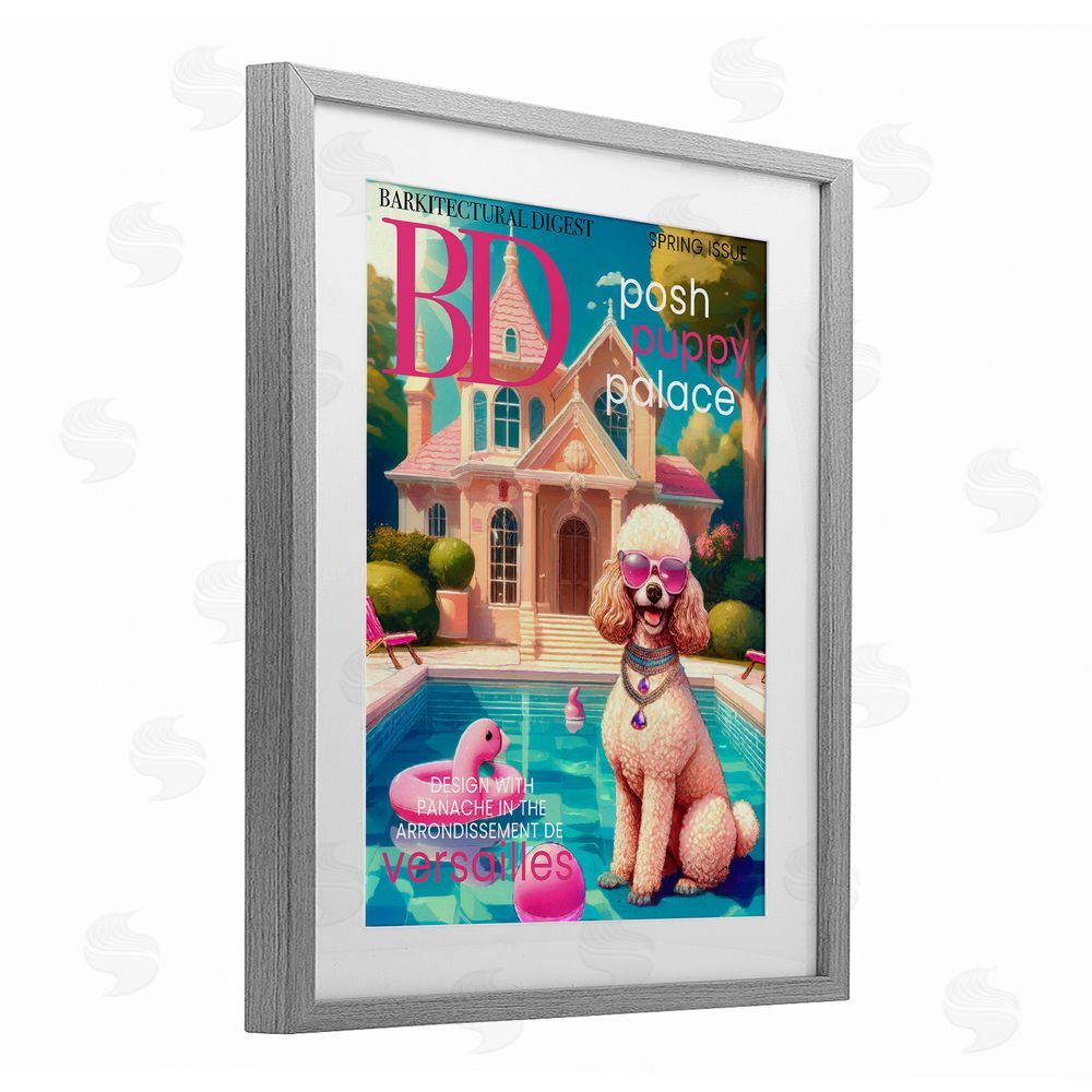 Grotto Studios Poodle Magazine Parody Gray Framed Print Under Glass Wall Art