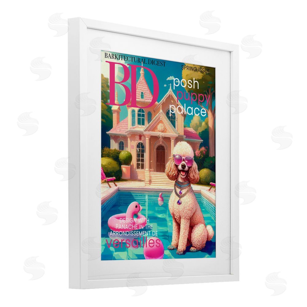 Grotto Studios Poodle Magazine Parody White Framed Print Under Glass Wall Art