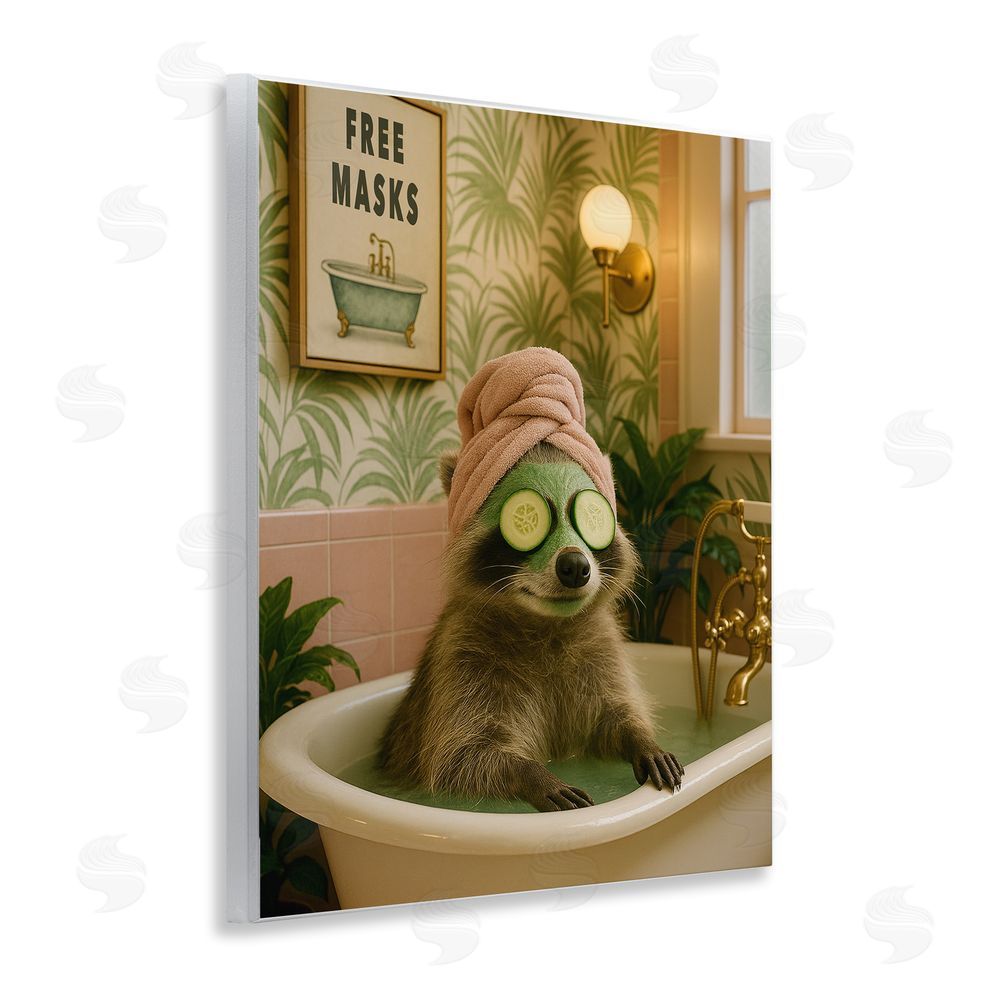 Grotto Studios Raccoon Spa Day Bath Wall Plaque Art Print