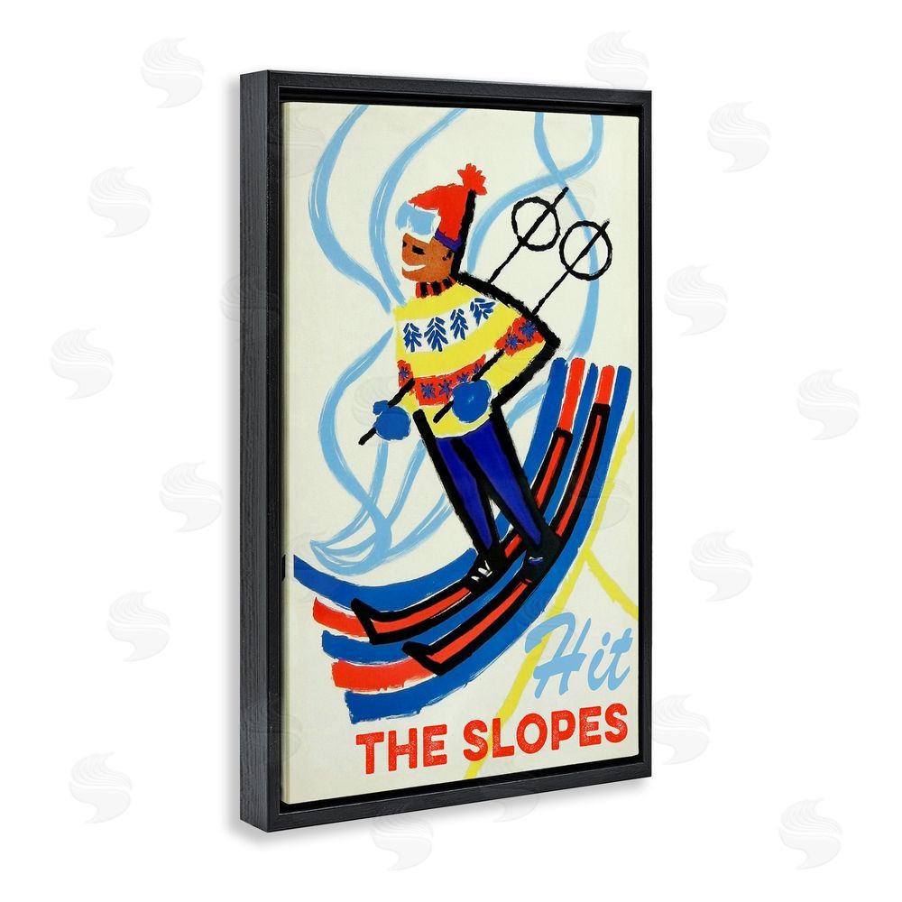 Grotto Studios Vintage Hit The Slopes Black Floating Frame Canvas Wall Art Print