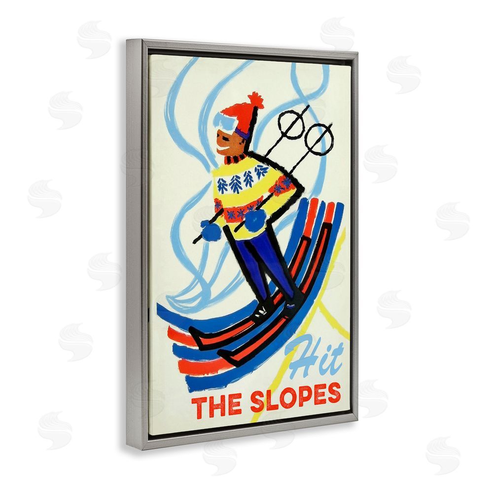 Grotto Studios Vintage Hit The Slopes Gray Floating Frame Canvas Wall Art Print