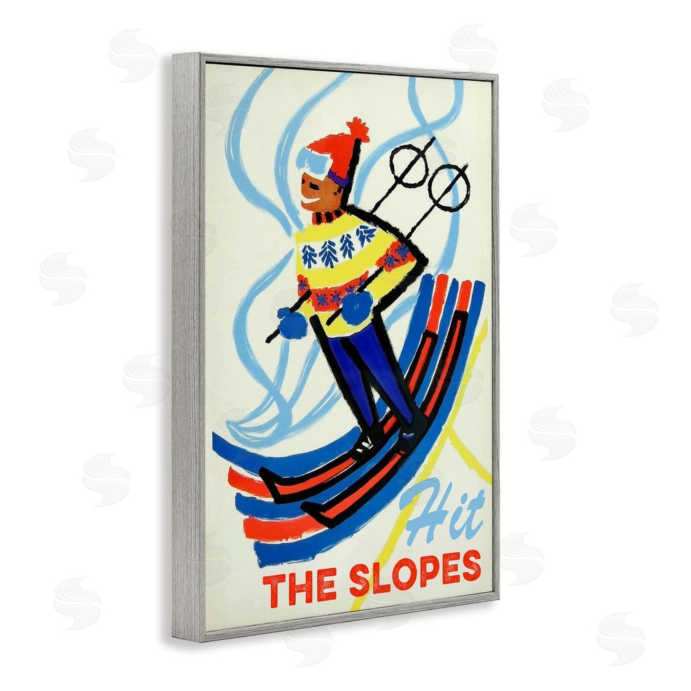Grotto Studios Vintage Hit The Slopes Gray Framed Giclee Wall Art Print