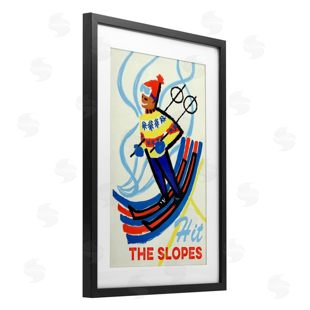 Grotto Studios Vintage Hit The Slopes Black Framed Print Under Glass Wall Art