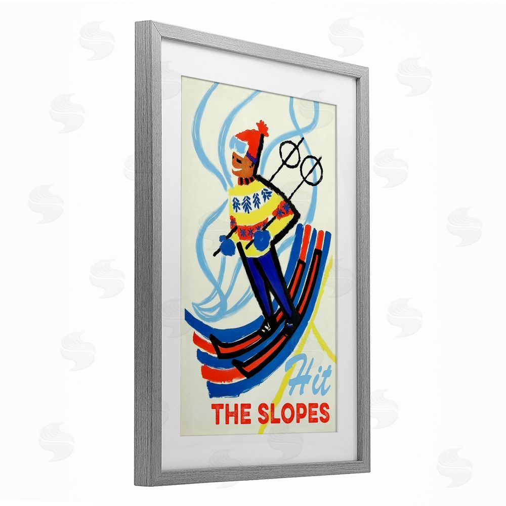 Grotto Studios Vintage Hit The Slopes Gray Framed Print Under Glass Wall Art