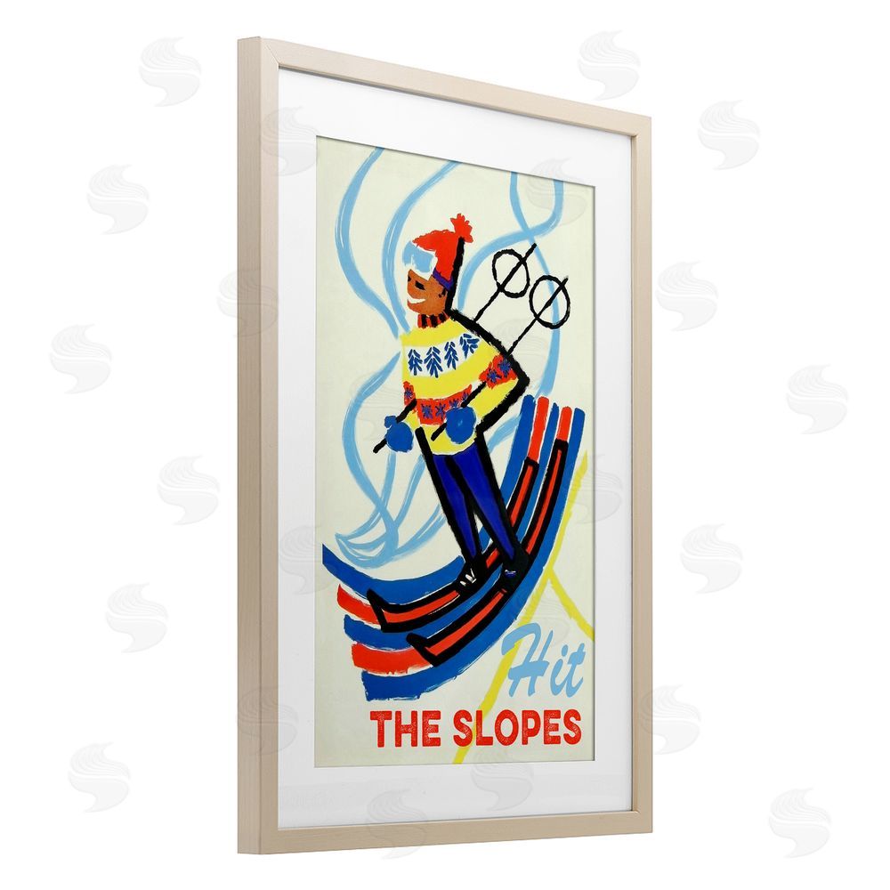 Grotto Studios Vintage Hit The Slopes Birch Framed Print Under Glass Wall Art