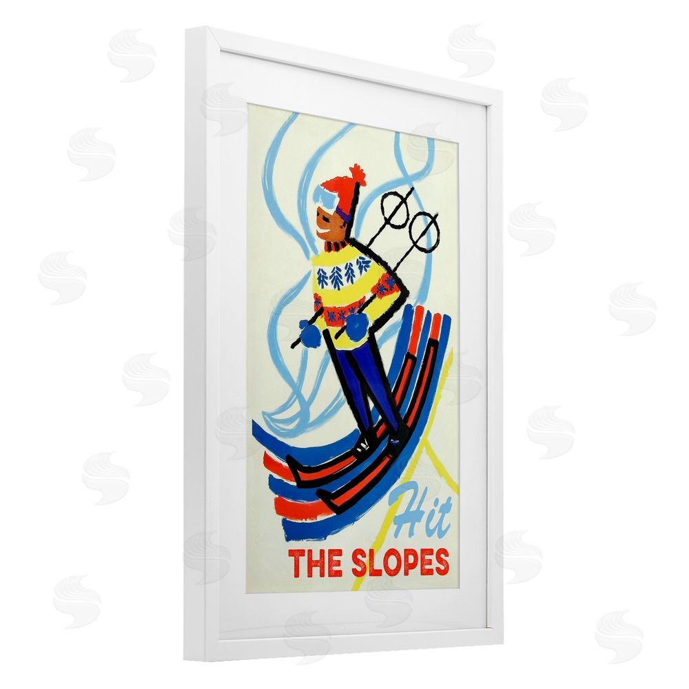 Grotto Studios Vintage Hit The Slopes White Framed Print Under Glass Wall Art