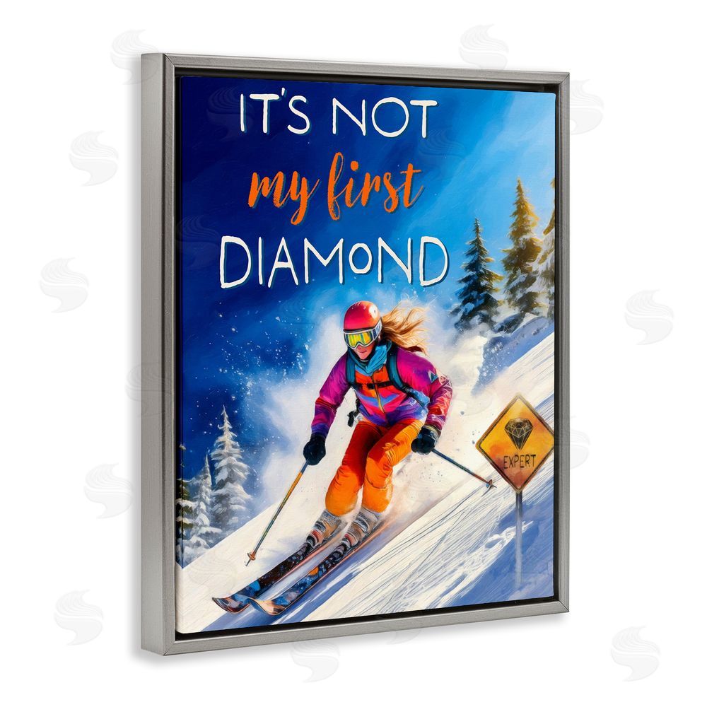 Grotto Studios Not My First Diamond Gray Floating Frame Canvas Wall Art Print