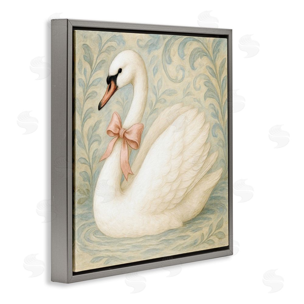 Grotto Studios Vintage Leaves Swan Gray Floating Frame Canvas Wall Art Print