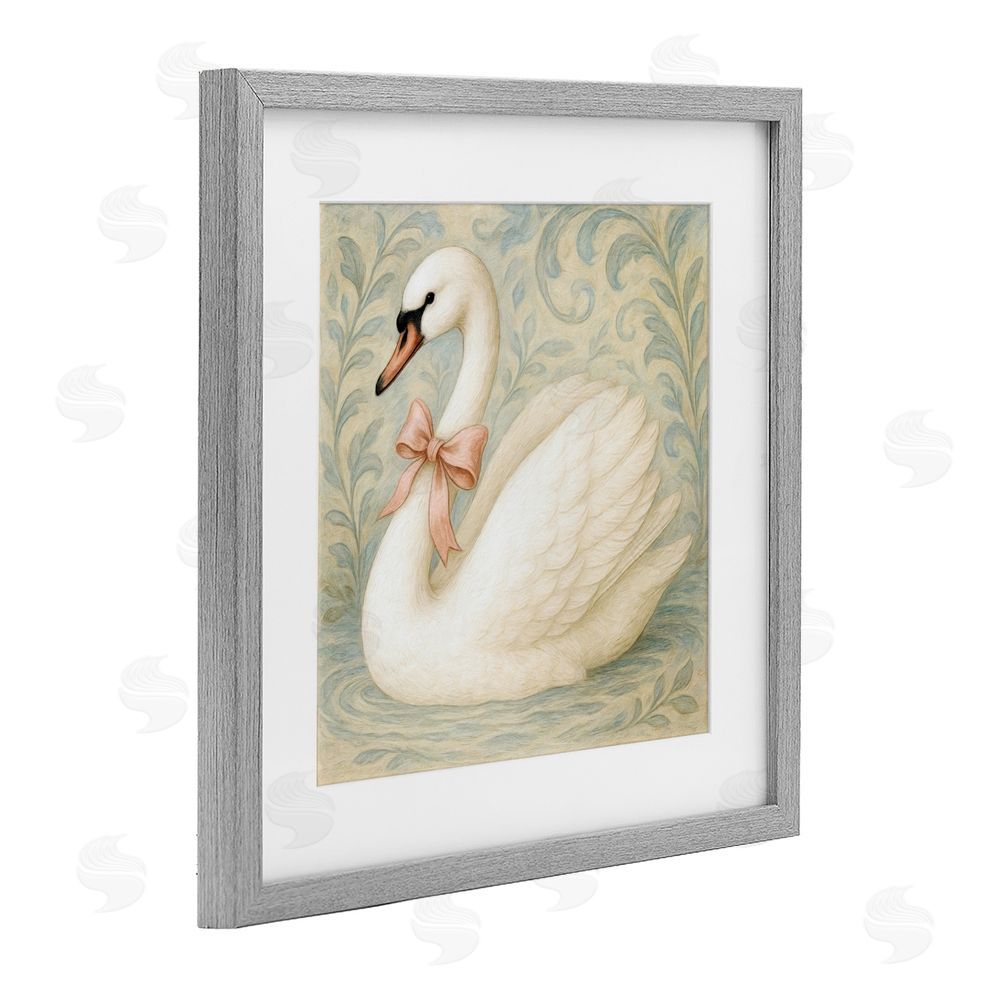 Grotto Studios Vintage Leaves Swan Gray Framed Print Under Glass Wall Art