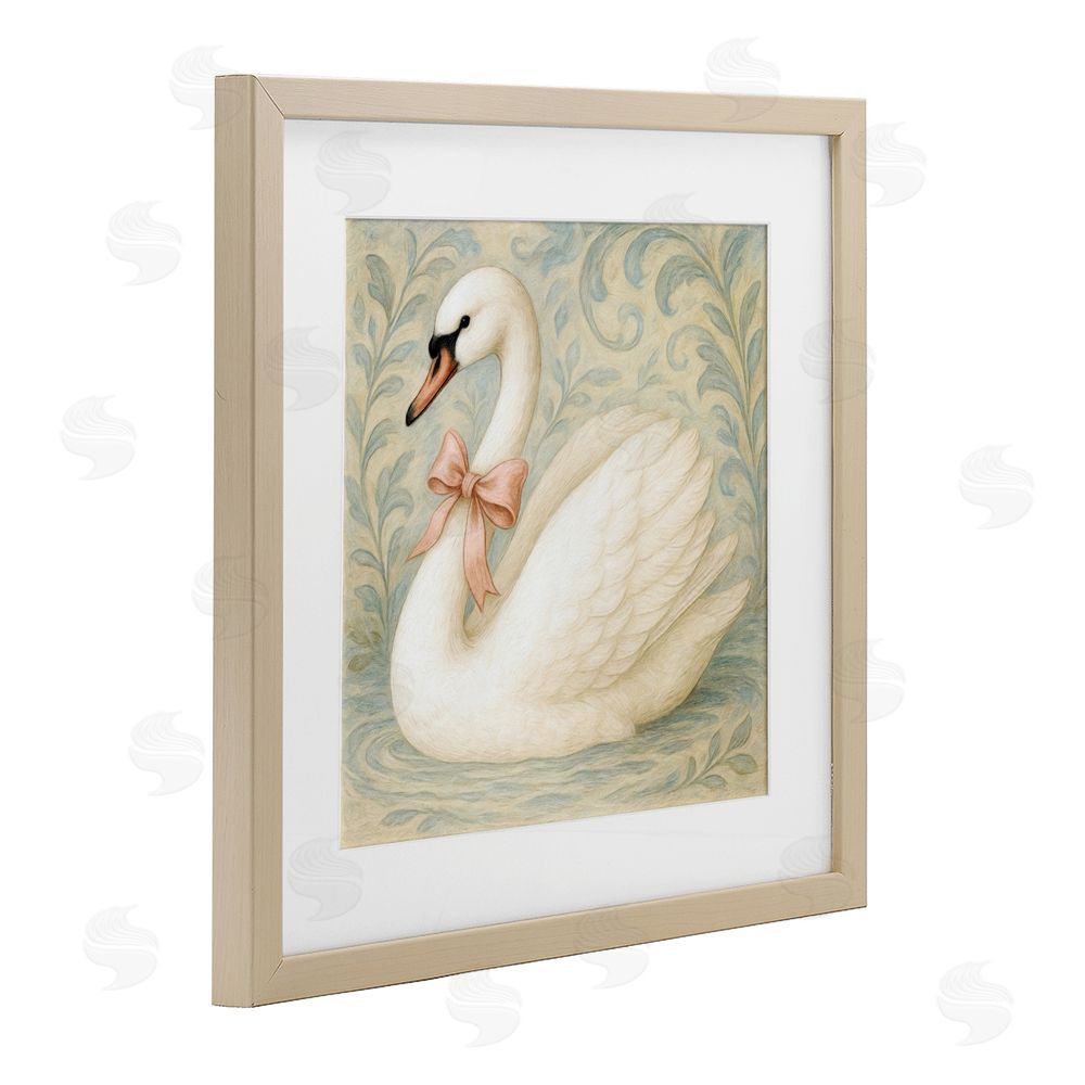 Grotto Studios Vintage Leaves Swan Birch Framed Print Under Glass Wall Art