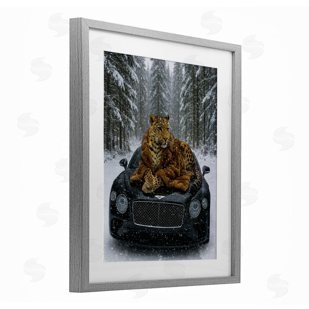 Grotto Studios Luxurious Leopard Winter Woods Gray Framed Print Under Glass Wall Art