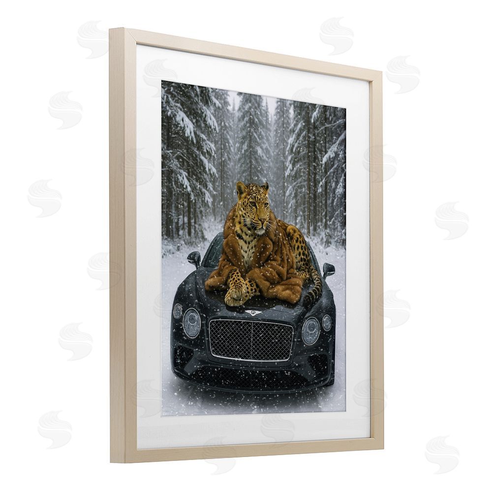 Grotto Studios Luxurious Leopard Winter Woods Birch Framed Print Under Glass Wall Art