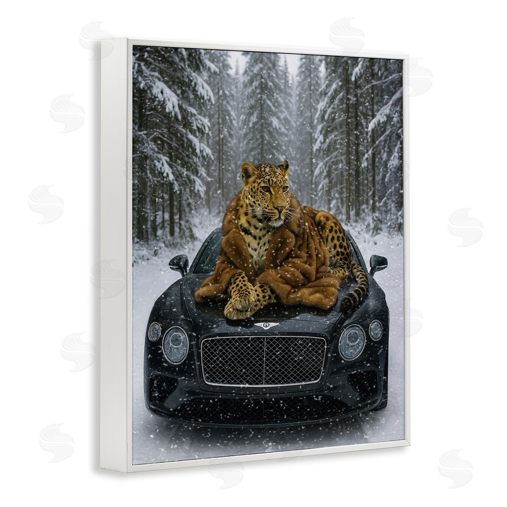 Grotto Studios Luxurious Leopard Winter Woods White Framed Giclee Wall Art Print