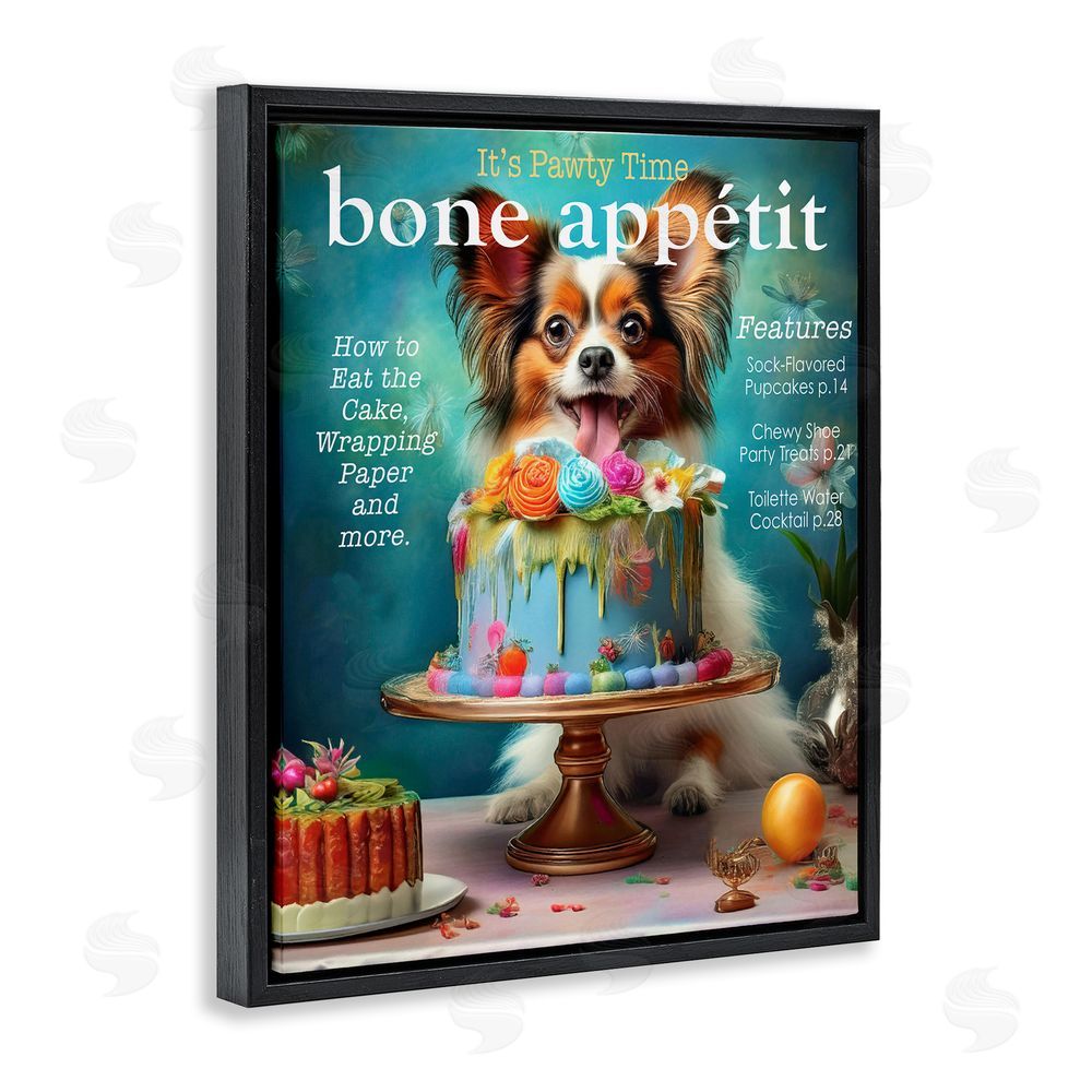 Grotto Studios Bone Appetit Dog Magazine Parody Black Floating Frame Canvas Wall Art Print