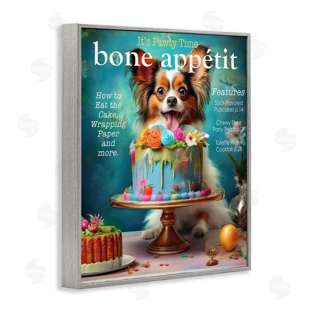 Grotto Studios Bone Appetit Dog Magazine Parody Gray Framed Giclee Wall Art Print