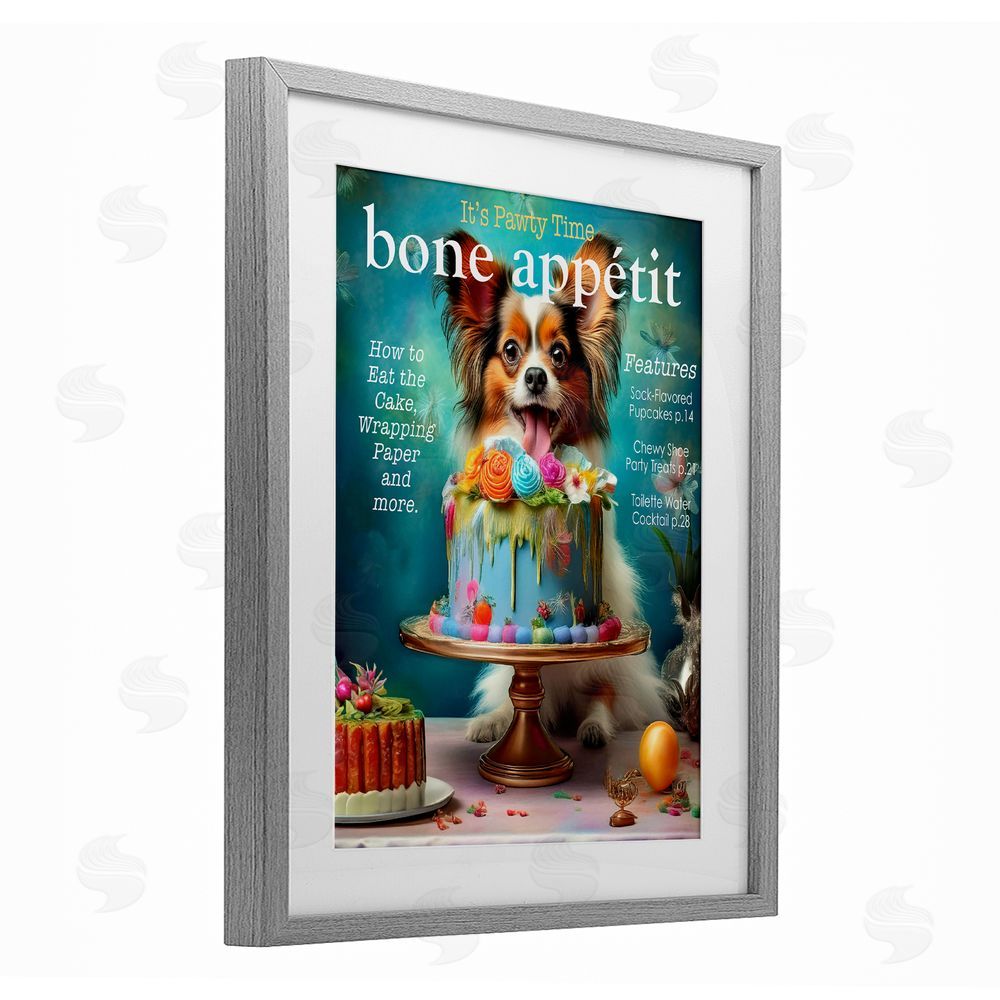 Grotto Studios Bone Appetit Dog Magazine Parody Gray Framed Print Under Glass Wall Art
