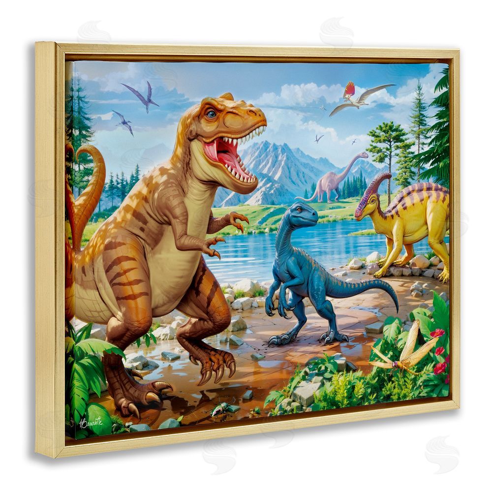 Henriette Chinaglia Lush Jurassic Lakeside Gold Floating Frame Canvas Wall Art Print