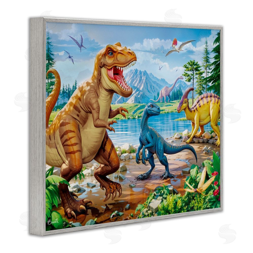 Henriette Chinaglia Lush Jurassic Lakeside Gray Framed Giclee Wall Art Print