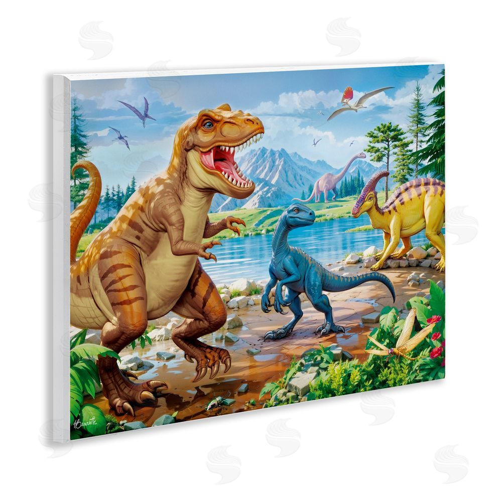 Henriette Chinaglia Lush Jurassic Lakeside Wooden Wall Plaque Art Print