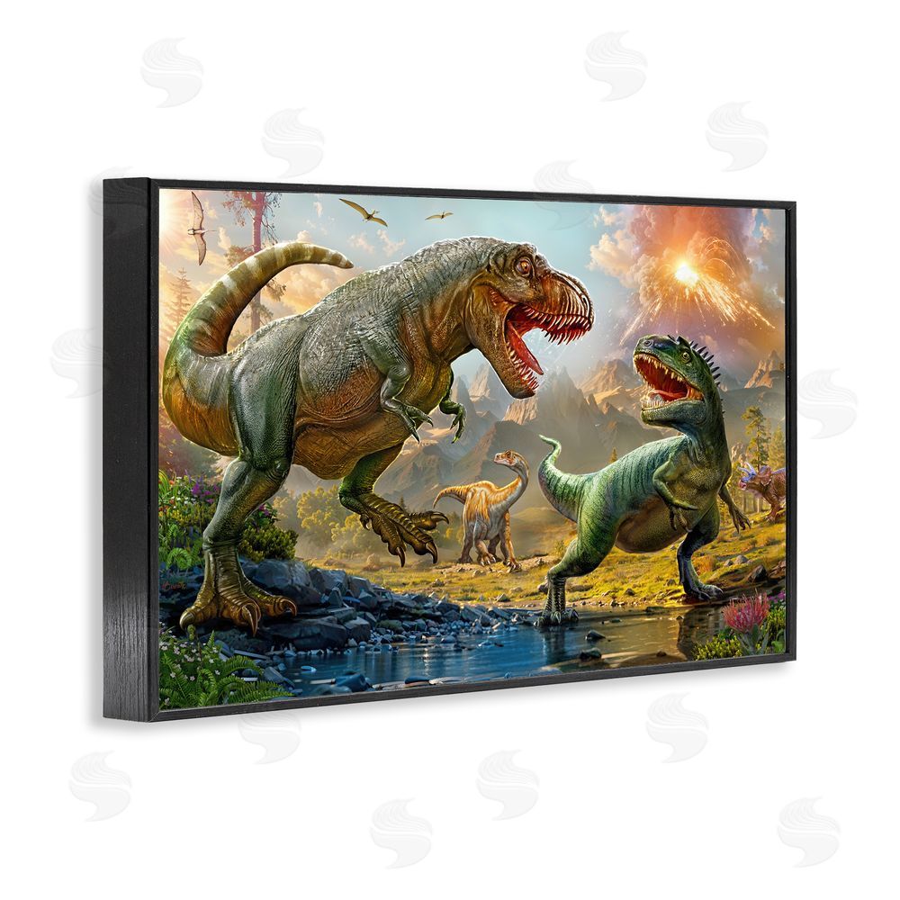 Henriette Chinaglia T-Rex Encounter at Riverbank Black Framed Giclee Wall Art Print