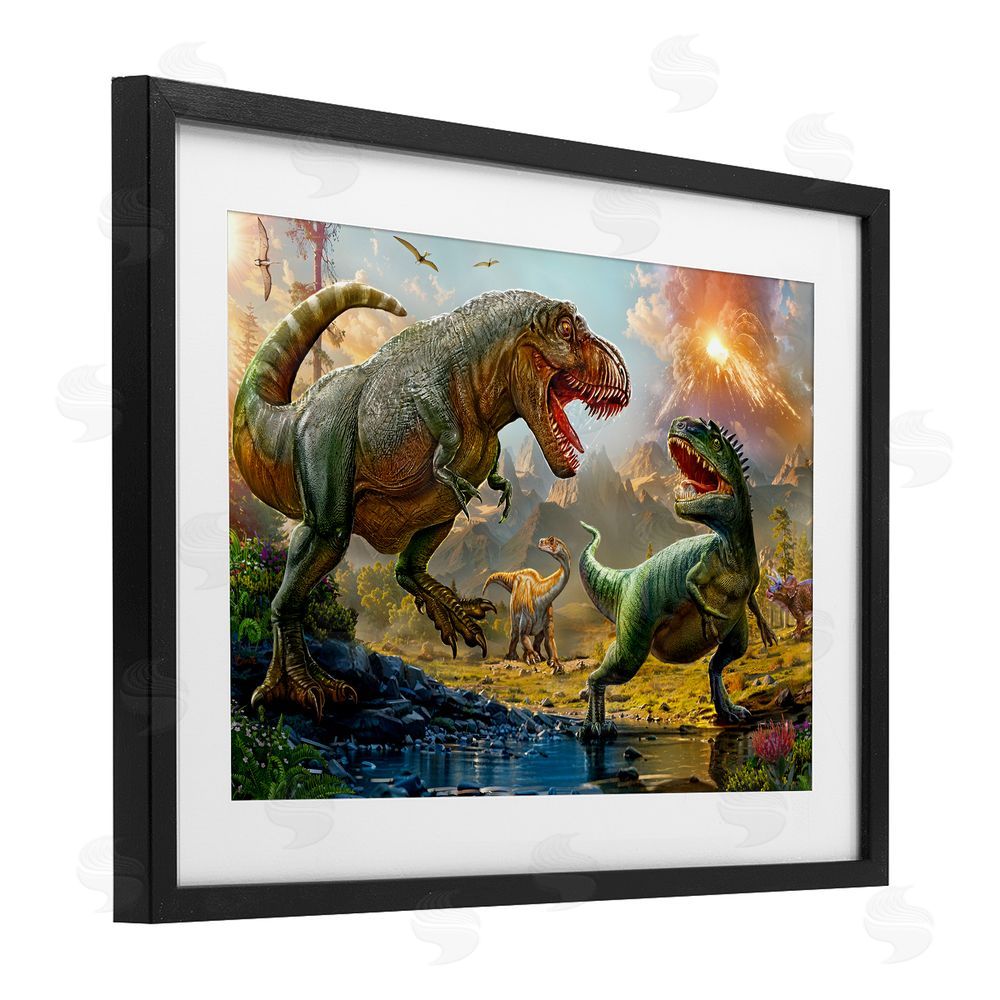 Henriette Chinaglia T-Rex Encounter at Riverbank Black Framed Print Under Glass Wall Art