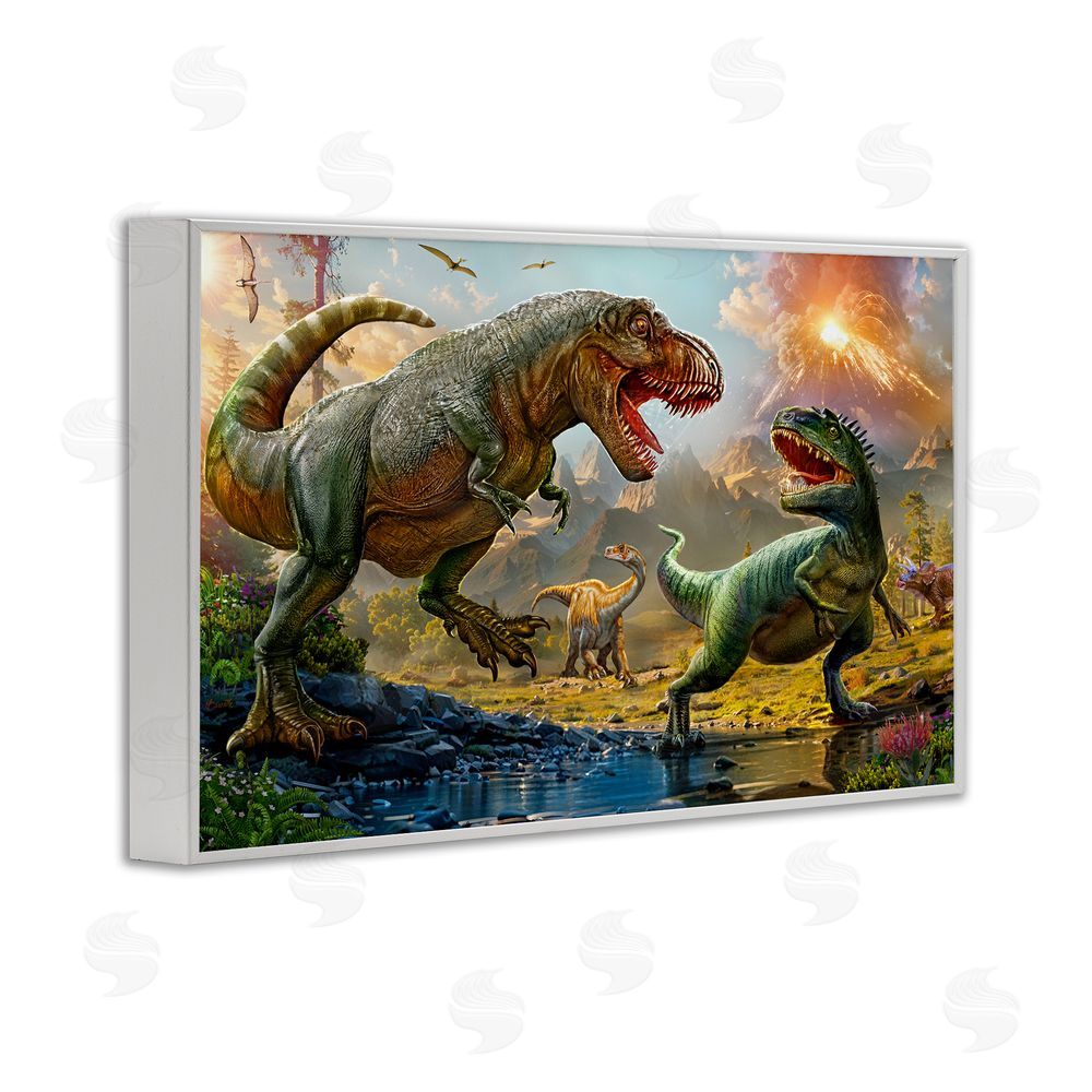 Henriette Chinaglia T-Rex Encounter at Riverbank White Framed Giclee Wall Art Print