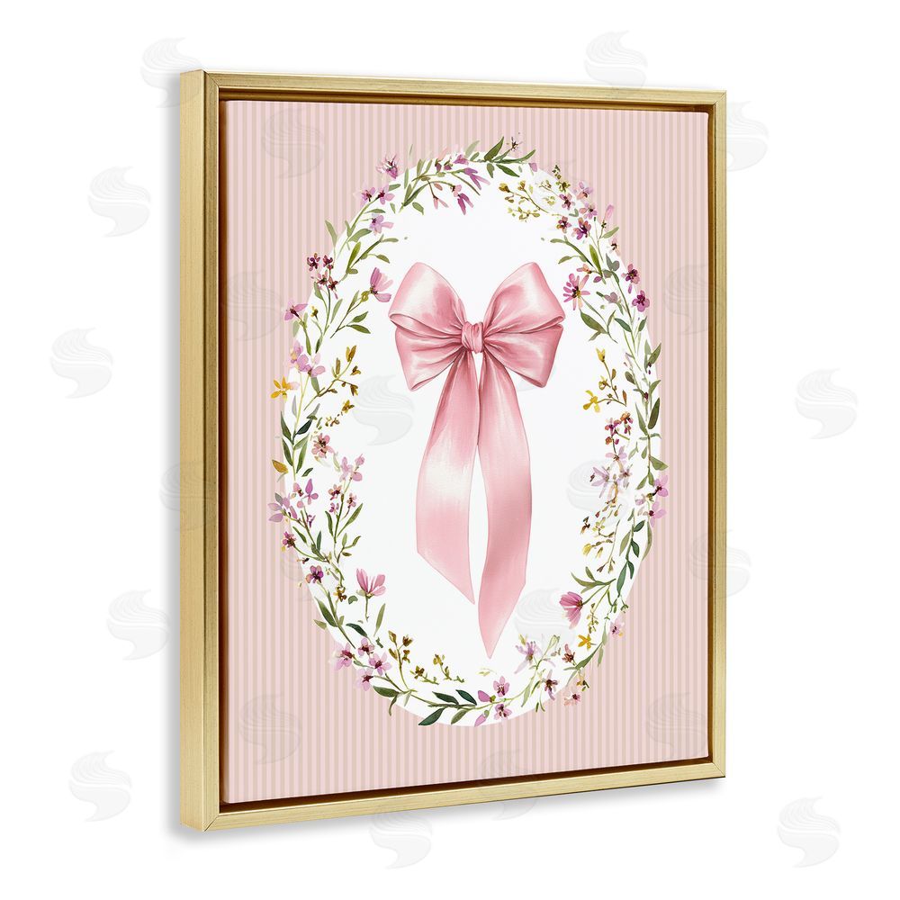 Christine Simpson Art Ribbon with Oval Florals Gold Floating Frame Canvas Wall Art Print