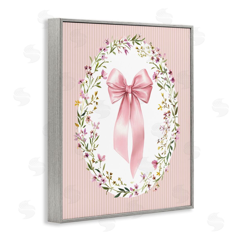 Christine Simpson Art Ribbon with Oval Florals Gray Framed Giclee Wall Art Print