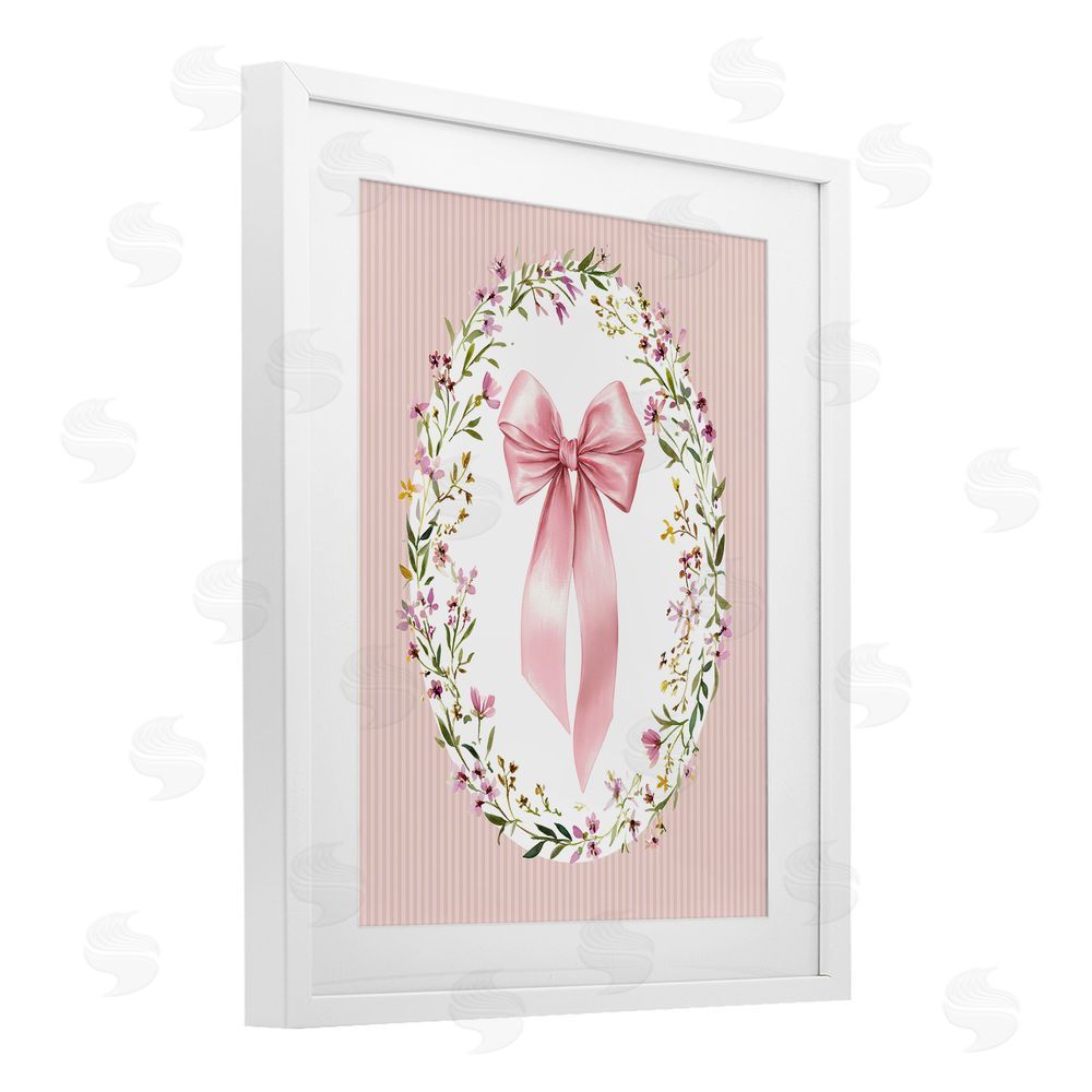 Christine Simpson Art Ribbon with Oval Florals White Framed Print Under Glass Wall Art