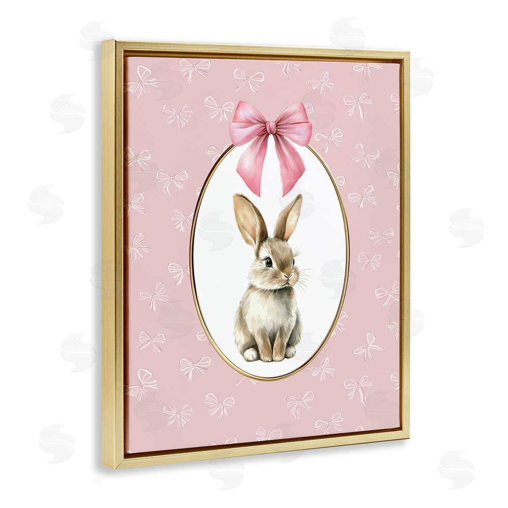 Christine Simpson Art Ribbon Border Bunny Gold Floating Frame Canvas Wall Art Print