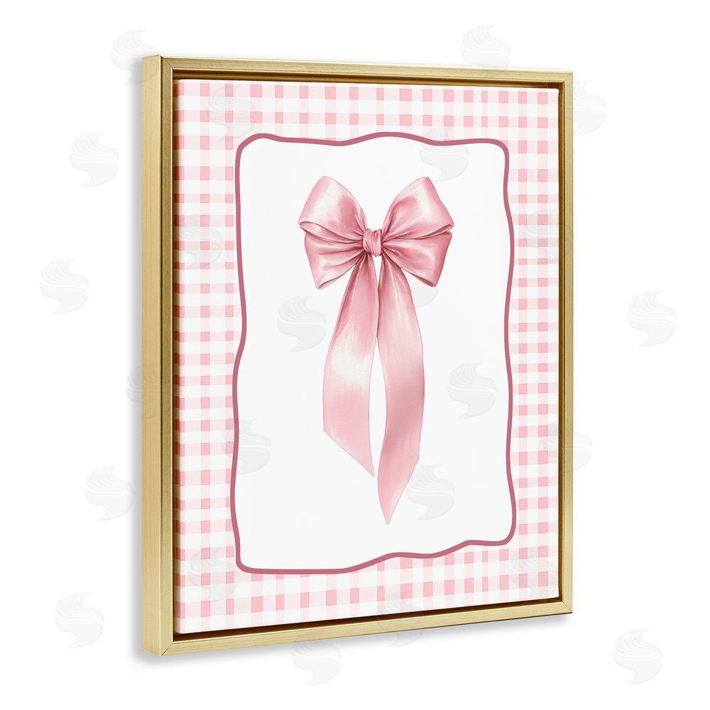 Christine Simpson Art Pink Gingham Ribbon Gold Floating Frame Canvas Wall Art Print