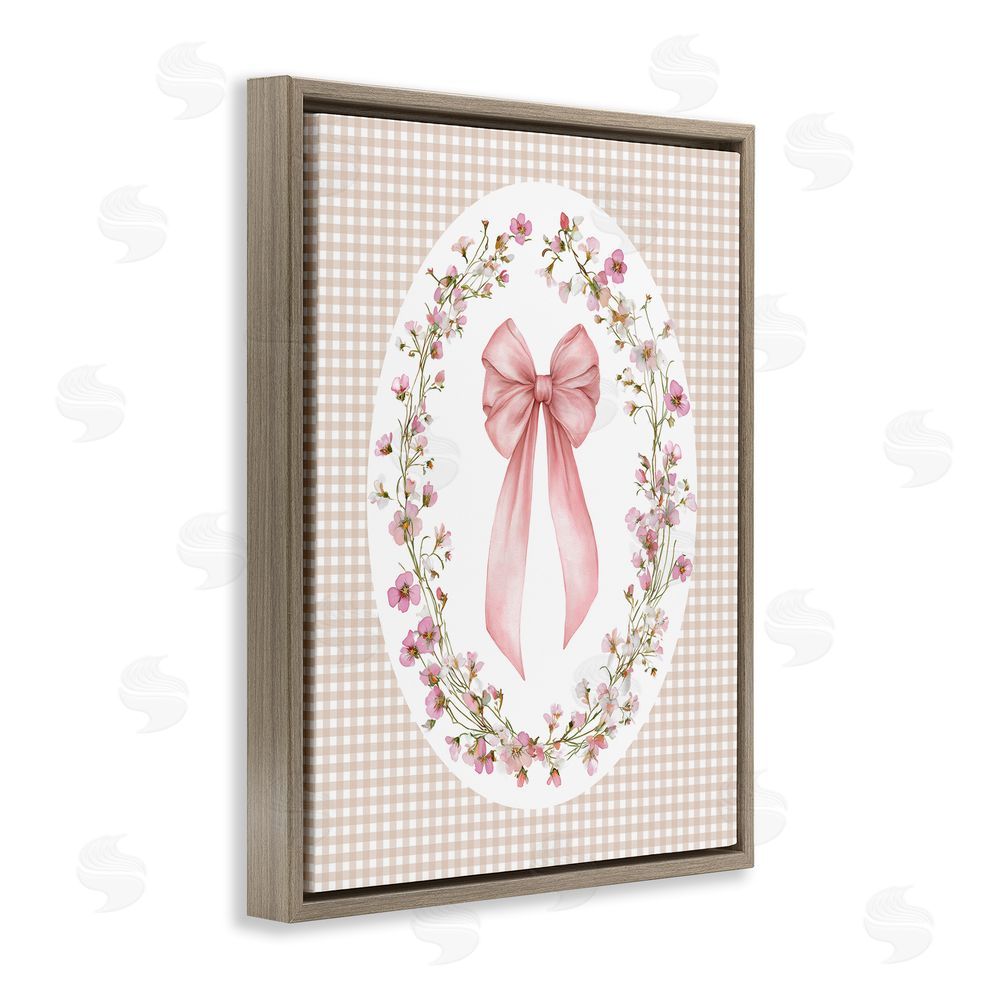 Christine Simpson Art Feminine Gingham Bow Brown Floating Frame Canvas Wall Art Print