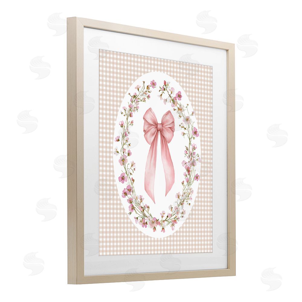 Christine Simpson Art Feminine Gingham Bow Brown Framed Print Under Glass Wall Art