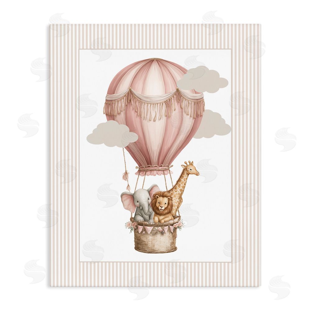Christine Simpson Art Hot Air Balloon Animals Pink Stretched Canvas Wall Art Print