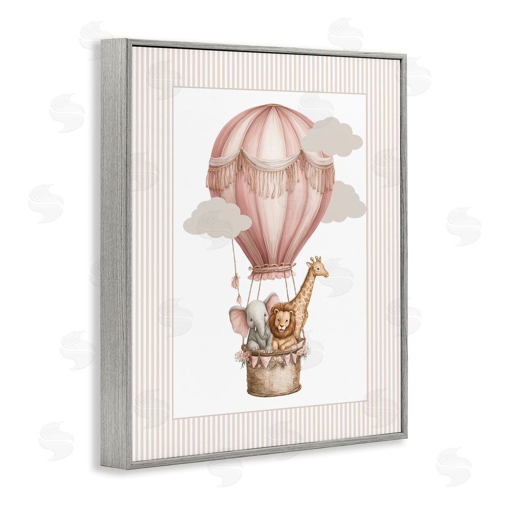 Christine Simpson Art Hot Air Balloon Animals Pink Gray Framed Giclee Wall Art Print