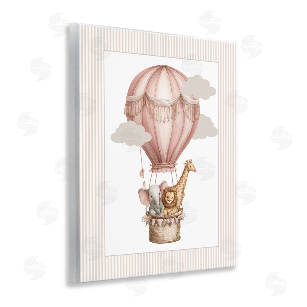 Christine Simpson Art Hot Air Balloon Animals Pink Wooden Wall Plaque Art Print