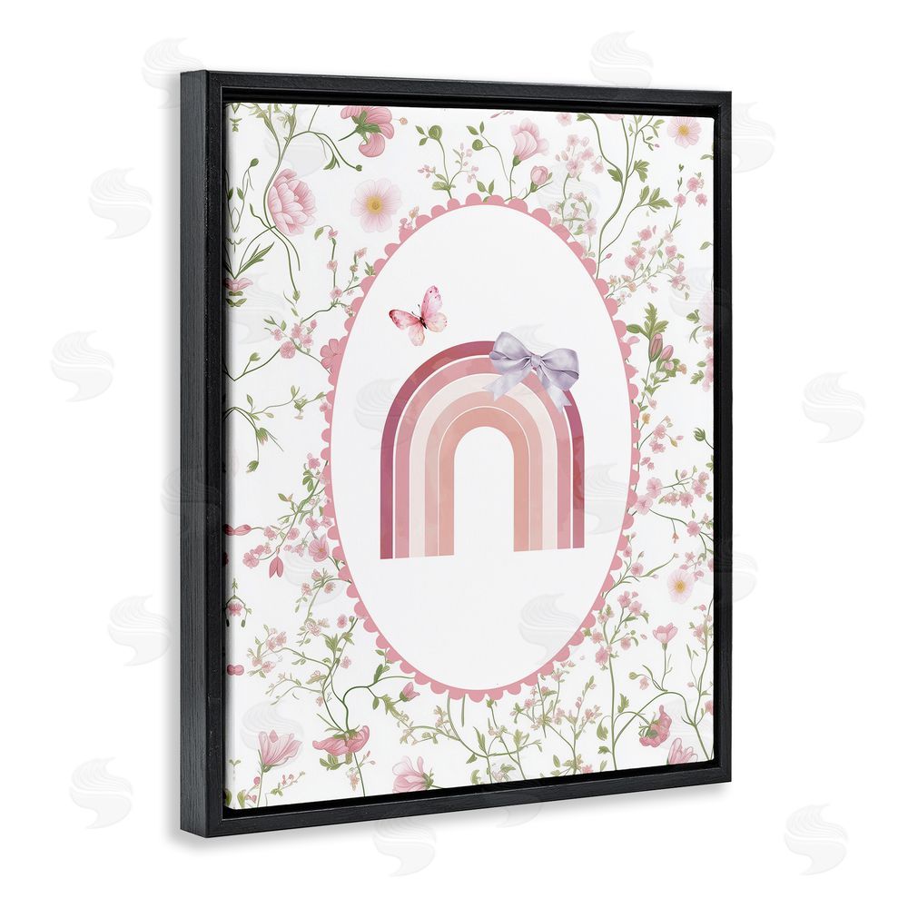 Christine Simpson Art Floral & Ribbon Rainbow Black Floating Frame Canvas Wall Art Print
