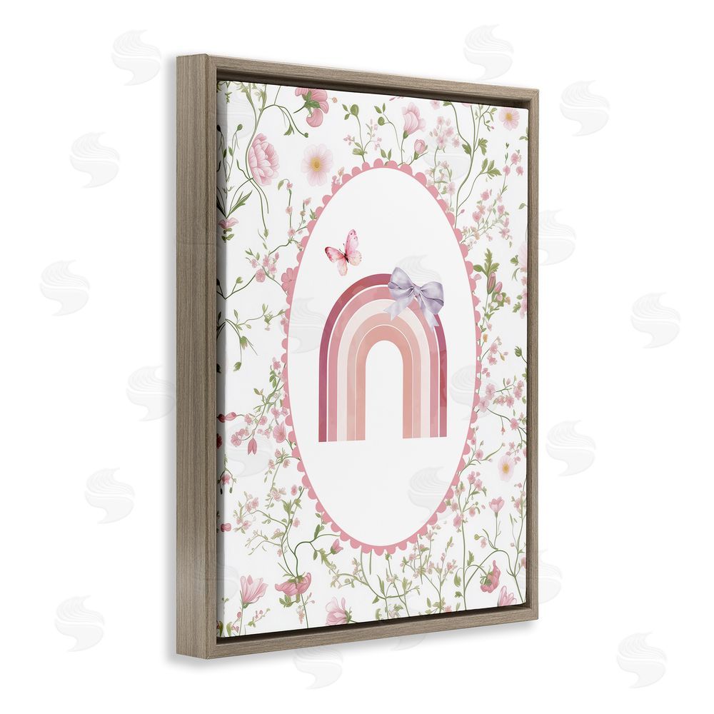 Christine Simpson Art Floral & Ribbon Rainbow Brown Floating Frame Canvas Wall Art Print
