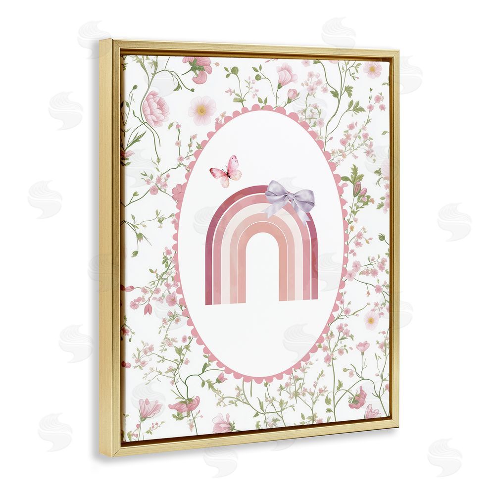 Christine Simpson Art Floral & Ribbon Rainbow Gold Floating Frame Canvas Wall Art Print
