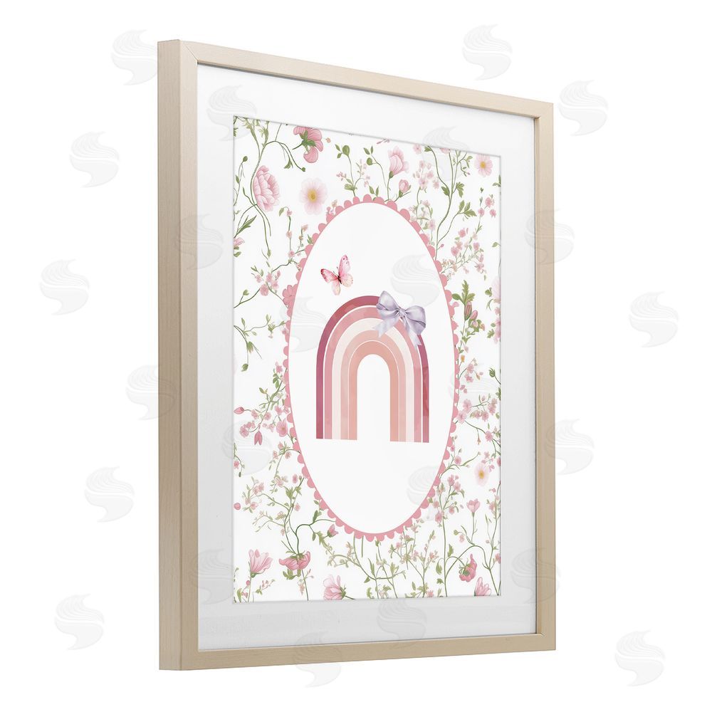 Christine Simpson Art Floral & Ribbon Rainbow Brown Framed Print Under Glass Wall Art