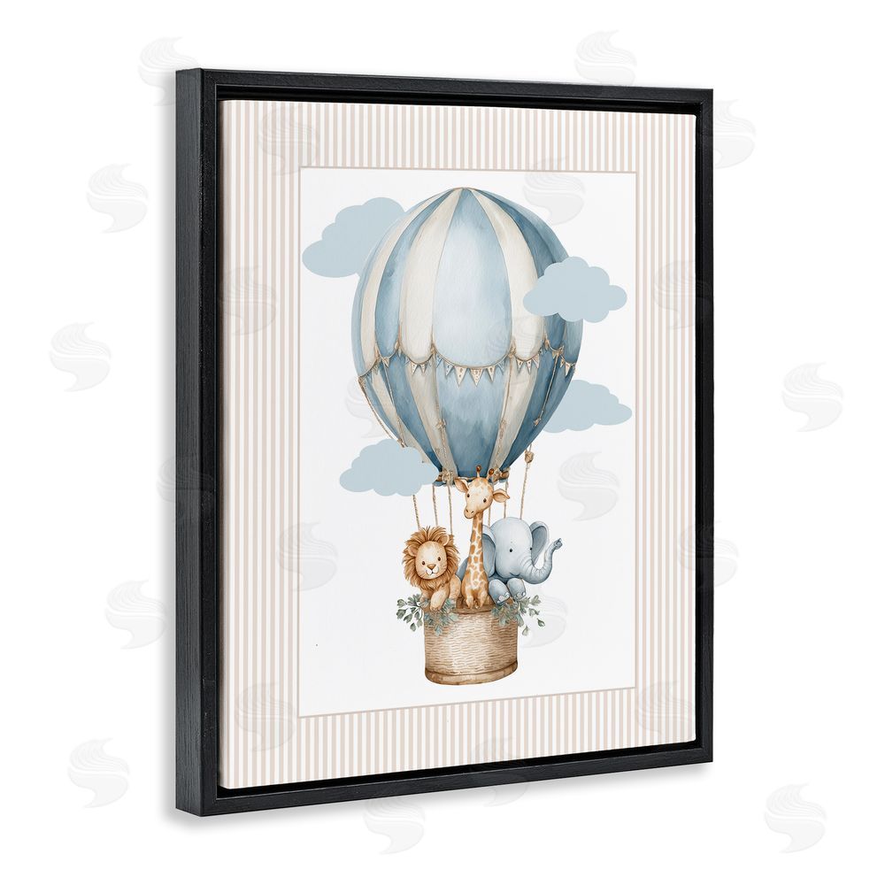 Christine Simpson Art Hot Air Balloon Animals Black Floating Frame Canvas Wall Art Print