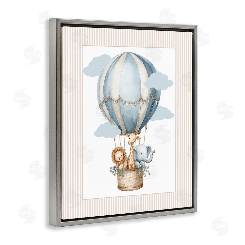 Christine Simpson Art Hot Air Balloon Animals Gray Floating Frame Canvas Wall Art Print