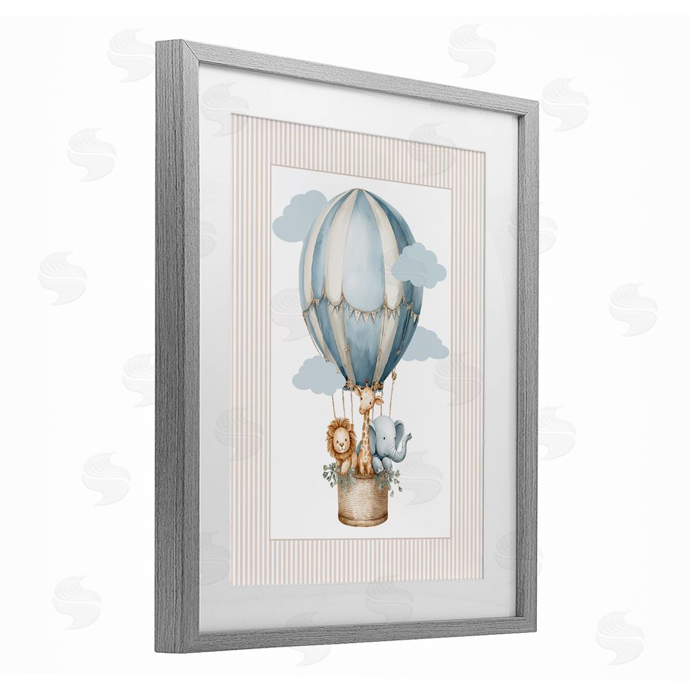 Christine Simpson Art Hot Air Balloon Animals Gray Framed Print Under Glass Wall Art