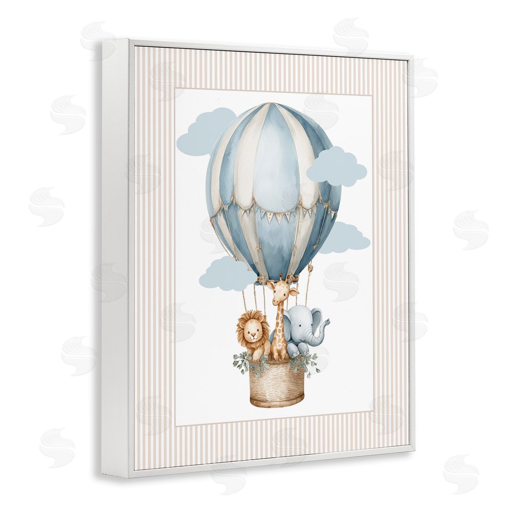 Christine Simpson Art Hot Air Balloon Animals White Framed Giclee Wall Art Print