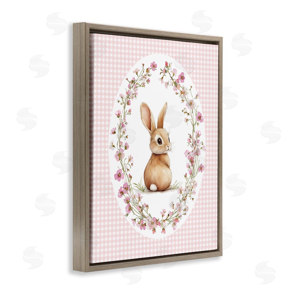 Christine Simpson Art Spring Gingham Rabbit Brown Floating Frame Canvas Wall Art Print
