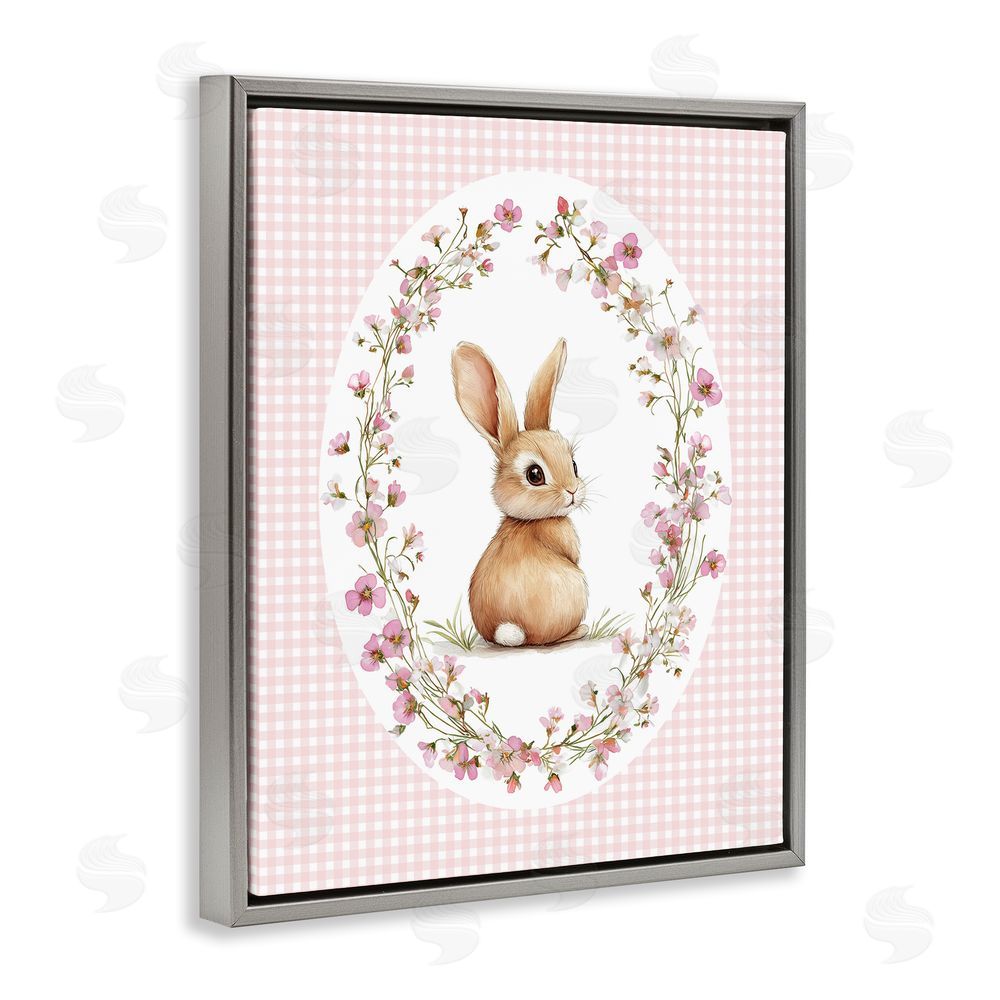 Christine Simpson Art Spring Gingham Rabbit Gray Floating Frame Canvas Wall Art Print
