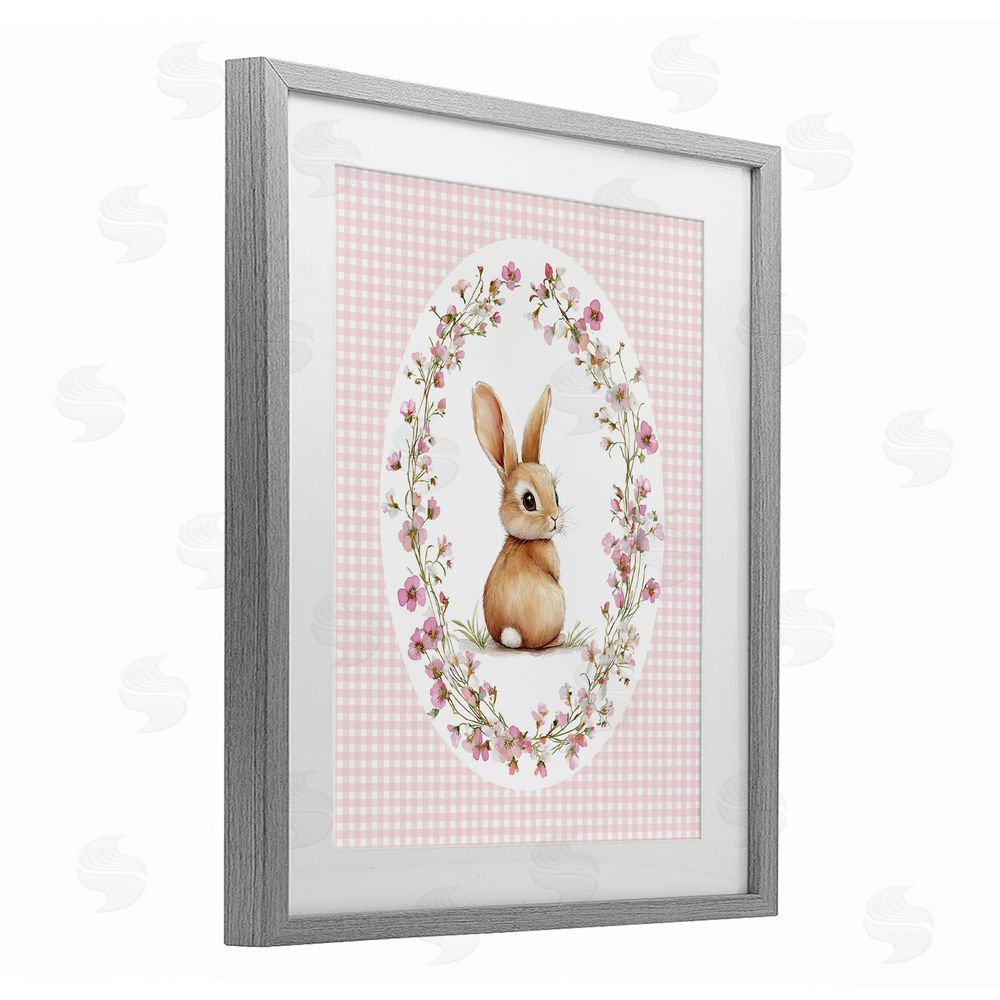 Christine Simpson Art Spring Gingham Rabbit Gray Framed Print Under Glass Wall Art